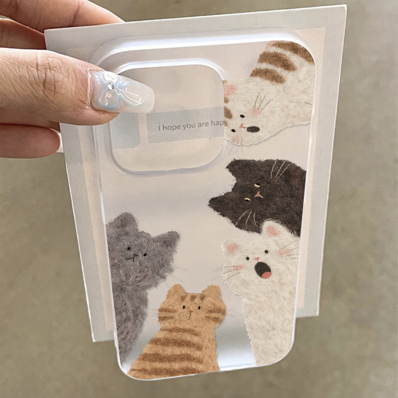 震惊围观猫猫适用苹果17/16promax透白小麦壳iPhone15pro新款14plus小众创意13pro小清新12pro全包11pro防摔