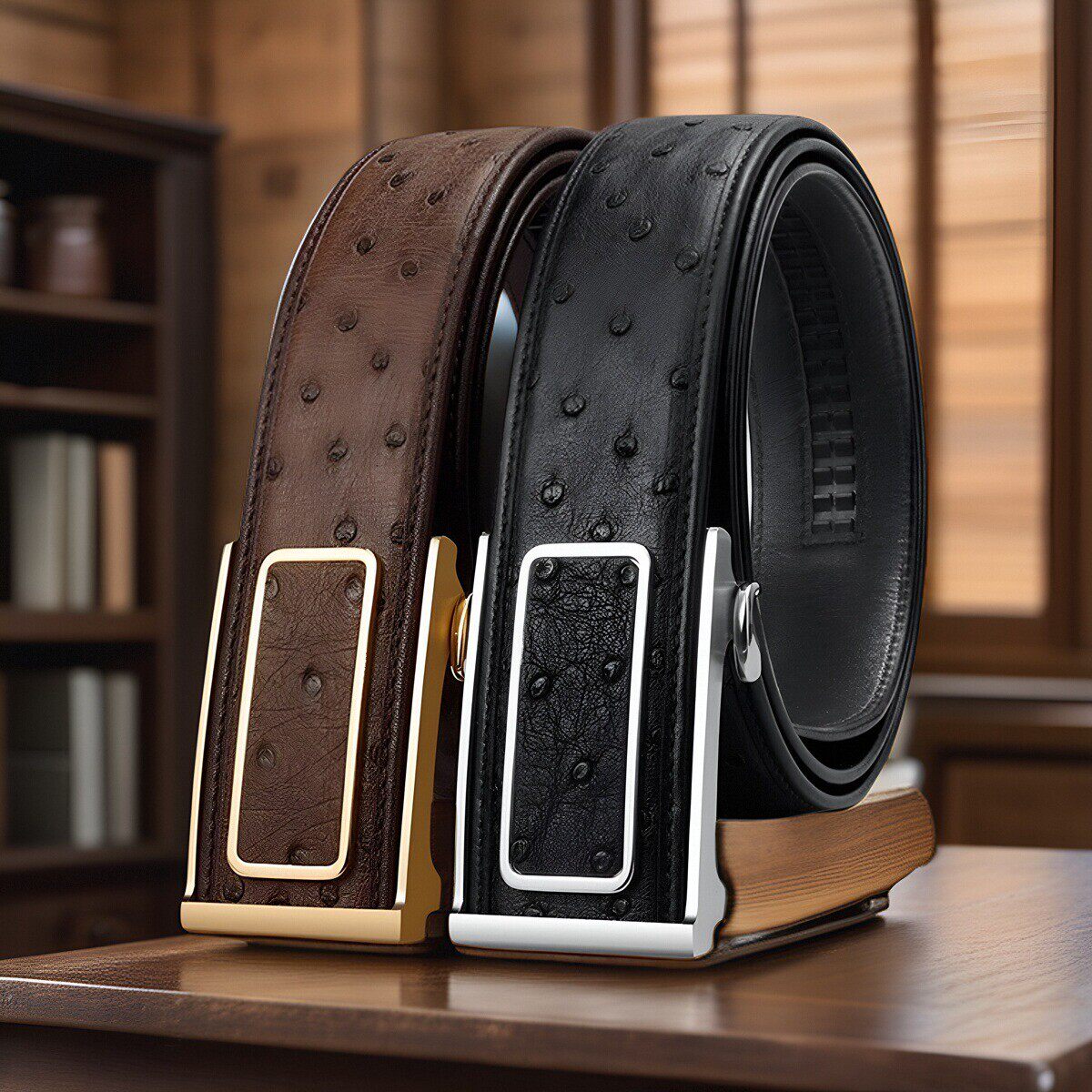 进口鸵鸟皮裤腰带男真皮头层高级设计感小众正品名牌自动内扣潮流