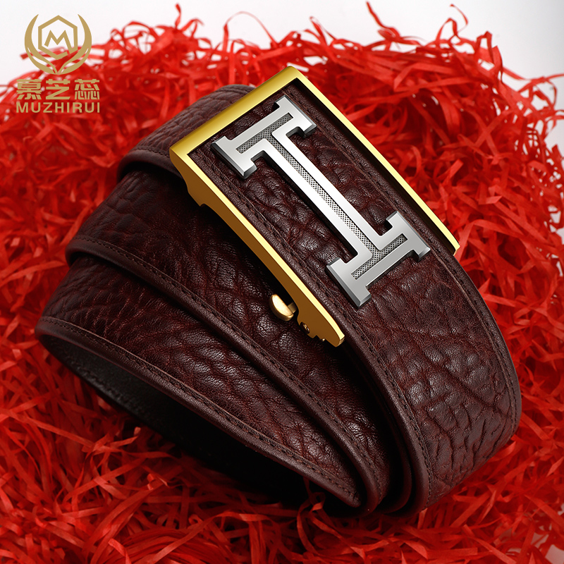 进口牛皮钨钢自动扣轻奢