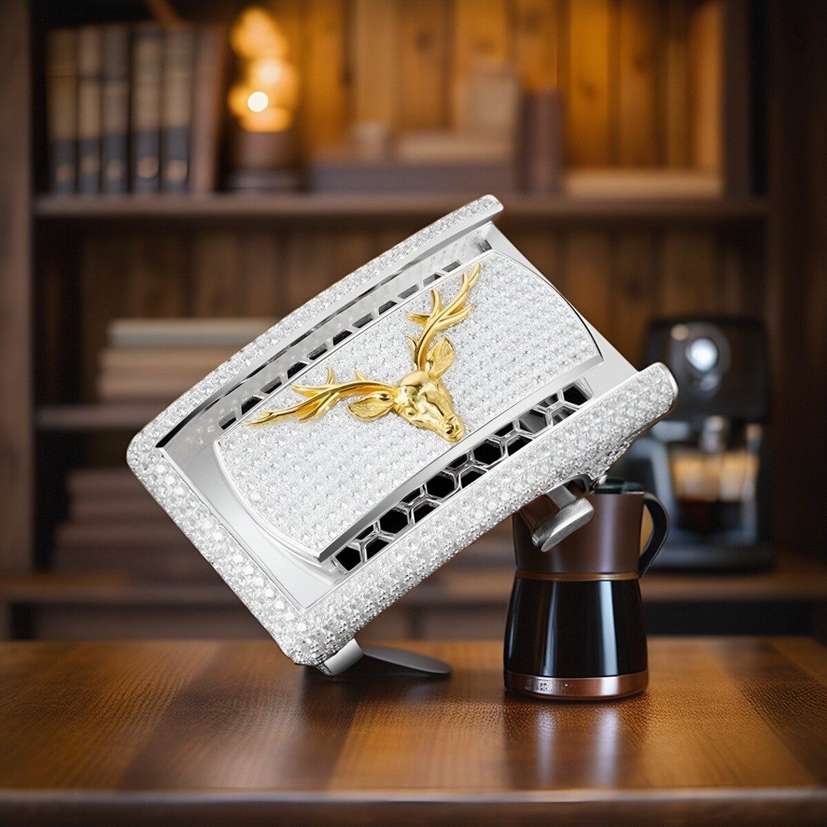 925银镶钻鹿角3.8自动扣头高档男士单卖奢侈品裤袋头礼物装送领导