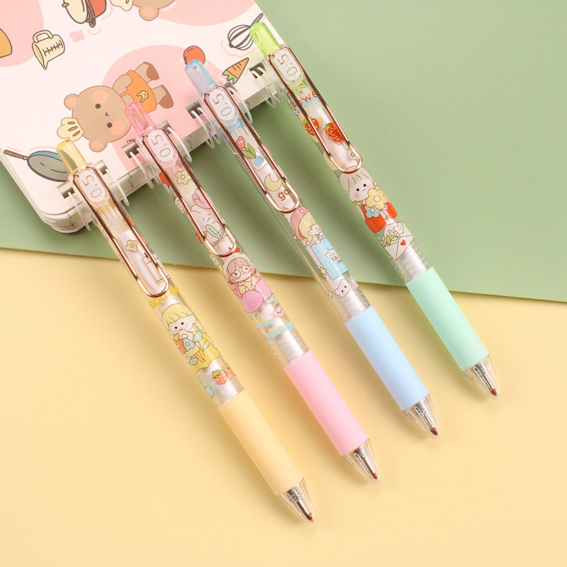 可爱女孩玫瑰金按动笔小清新好看的笔高颜值小学初中高中水笔