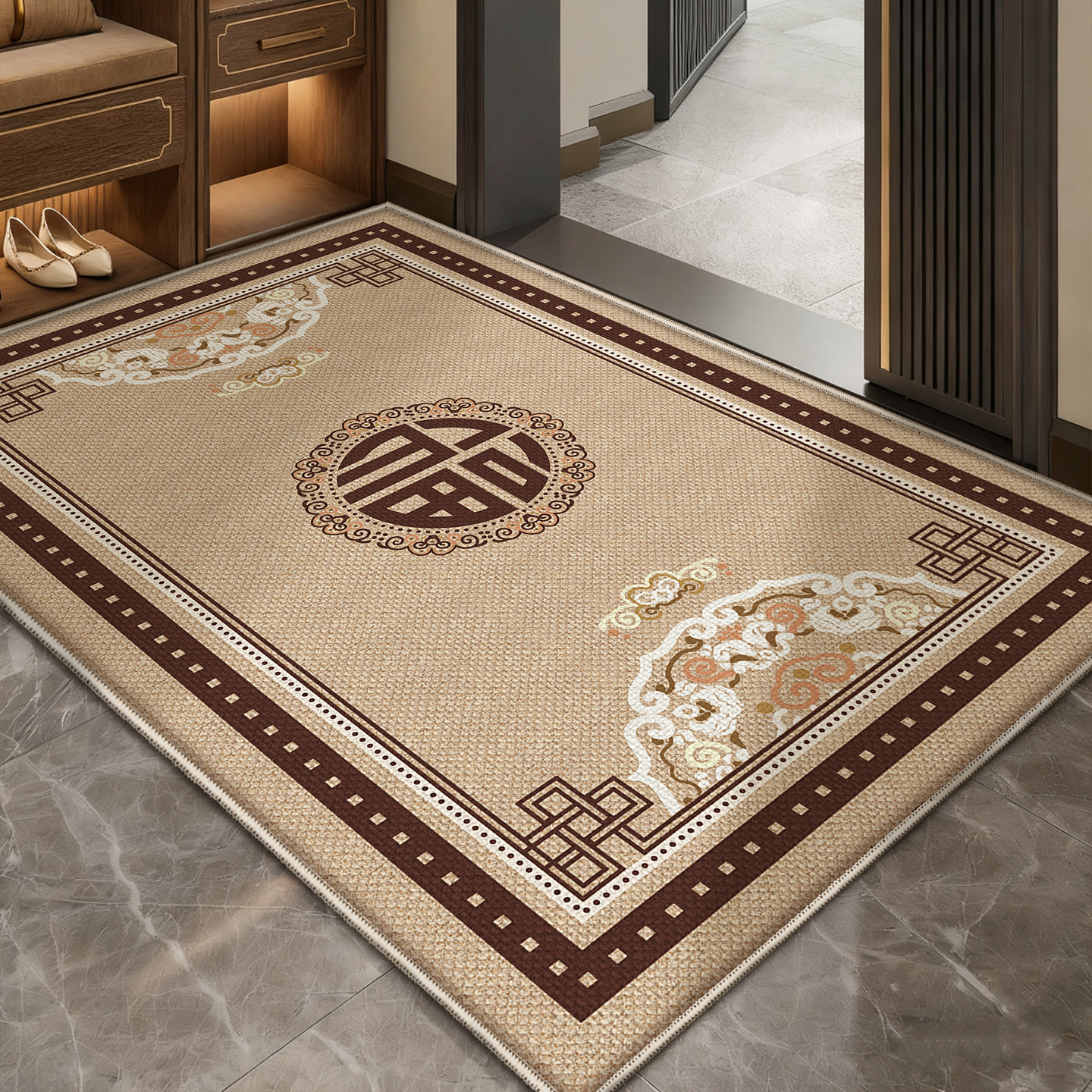 新中式入户地垫升级防滑底部牢固