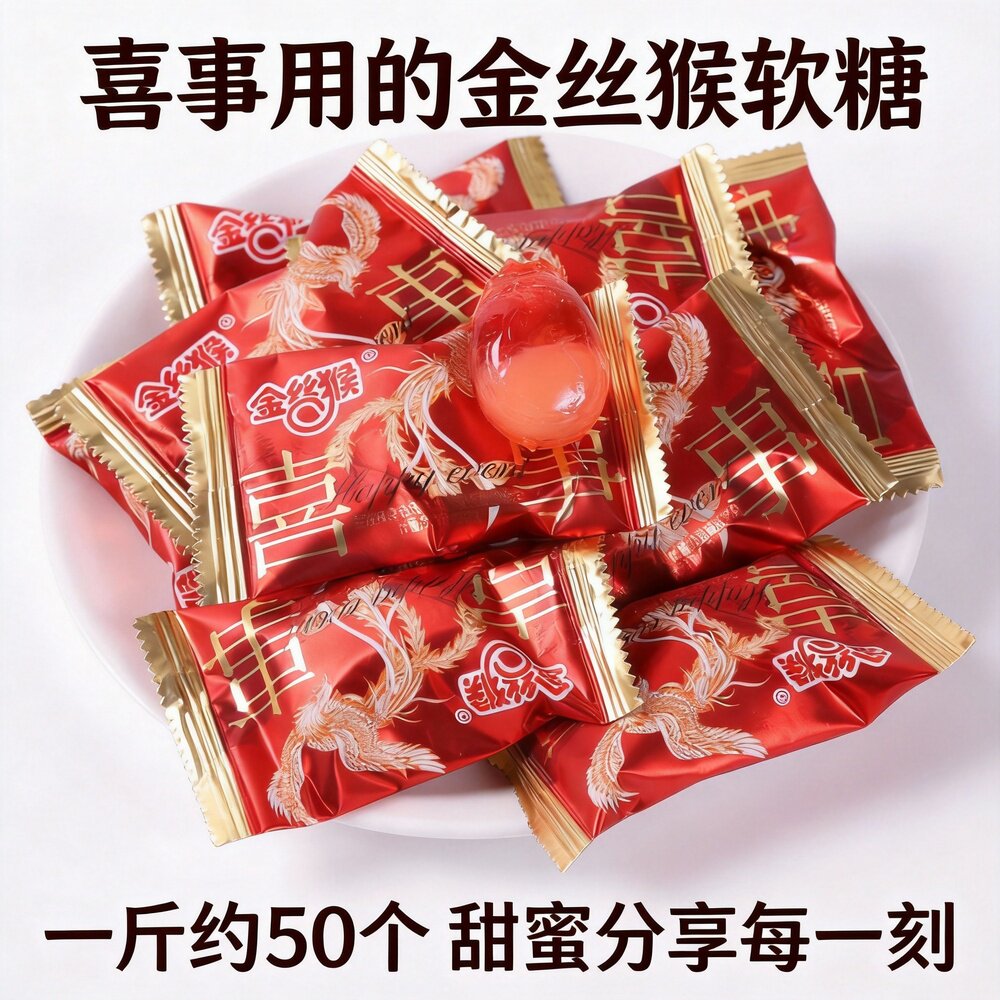 金丝猴软糖喜事用红色包装甜蜜过年招待分享订婚结婚喜糖专用批发