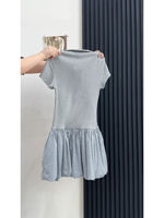 2026 new style grey polo collar short-sleeved dress for children, summer petite waisted flower bud skirt, polka dot short skirt thumbnail 4