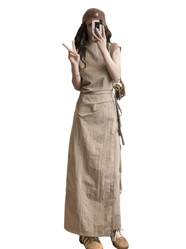 Летнее платье с рукавами без рукавов, приталенный корсет, длинная юбка, комплект, французский стиль, подходит для подростков