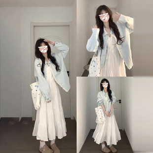 2025新款法式清纯初恋小白裙开春松弛感穿搭连衣裙子女夏吊带长裙