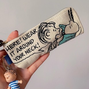 史努比周边刺绣笔袋简约小众可爱卡通大容量学生文具收纳盒铅笔盒