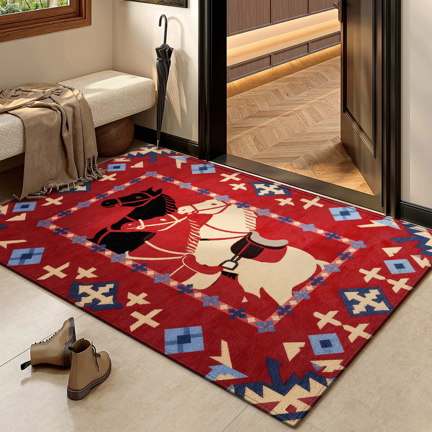 马年入户门地垫新中式红色进门口耐脏防滑脚垫可定制室内免洗地毯,居家布艺,入户地垫,淘宝优惠券,粉丝福利购,淘宝优惠卷