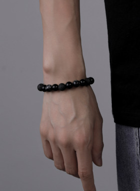 国潮火山石黑色串珠男士手链
