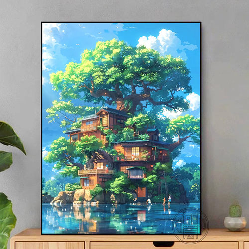钻石画满钻宫崎骏风景树屋