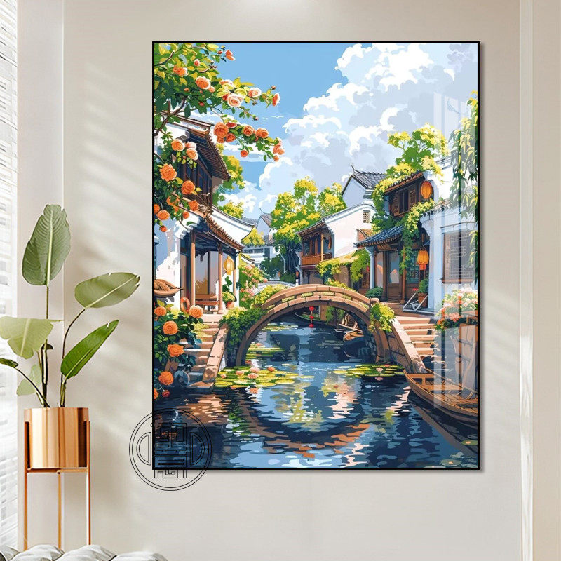 江南风景钻石画2025新款钻石粘贴画客厅带框十字绣粘贴水晶钻满钻,居家布艺,钻石绣,淘宝优惠券,粉丝福利购,淘宝优惠卷