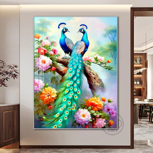 钻石画满钻花开富贵孔雀
