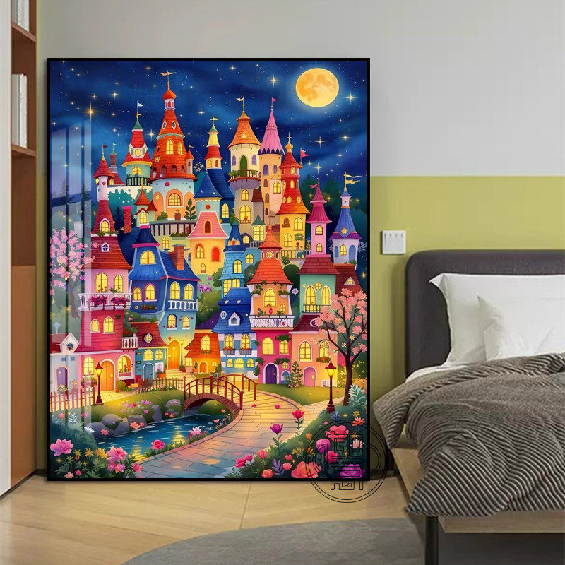 城堡钻石画2025新款高级感卧室手工钻石粘贴画大尺寸带框方钻石绣,居家布艺,钻石绣,淘宝优惠券,粉丝福利购,淘宝优惠卷