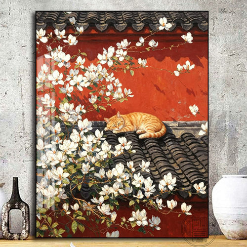 小猫咪钻石画满钻新款高难度钻石贴画花卉国风手工diy点钻画方钻