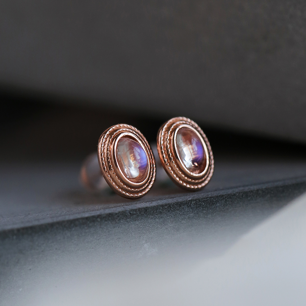 双12福利售完即止！天然蓝月光石宝石耳钉女925银镀玫瑰金高级感