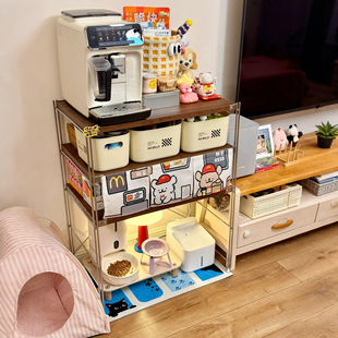 猫咪食堂下空式置物架宠物用品储物收纳架狗狗零食整理架猫碗收纳