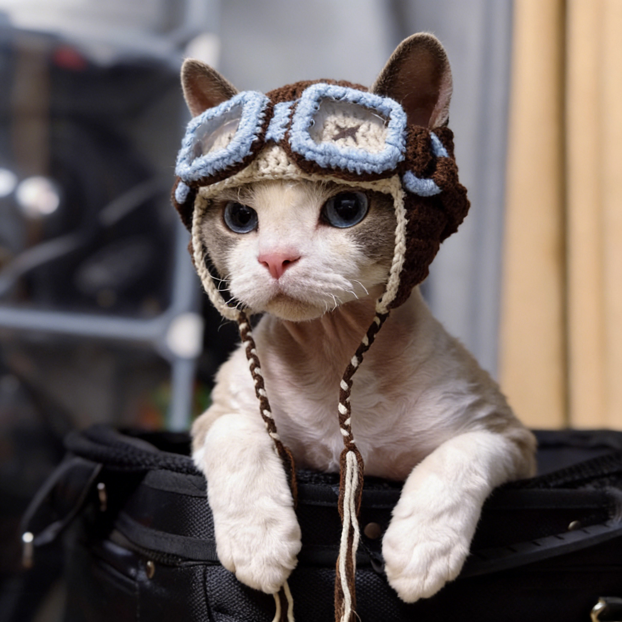 飞行员宠物帽子猫咪头套狗狗头饰手工针织帽cosplay拍照装扮道具