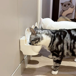 猫碗不易打翻喝水碗壁挂式可上墙创意马桶造型饮水碗护颈不黑下巴