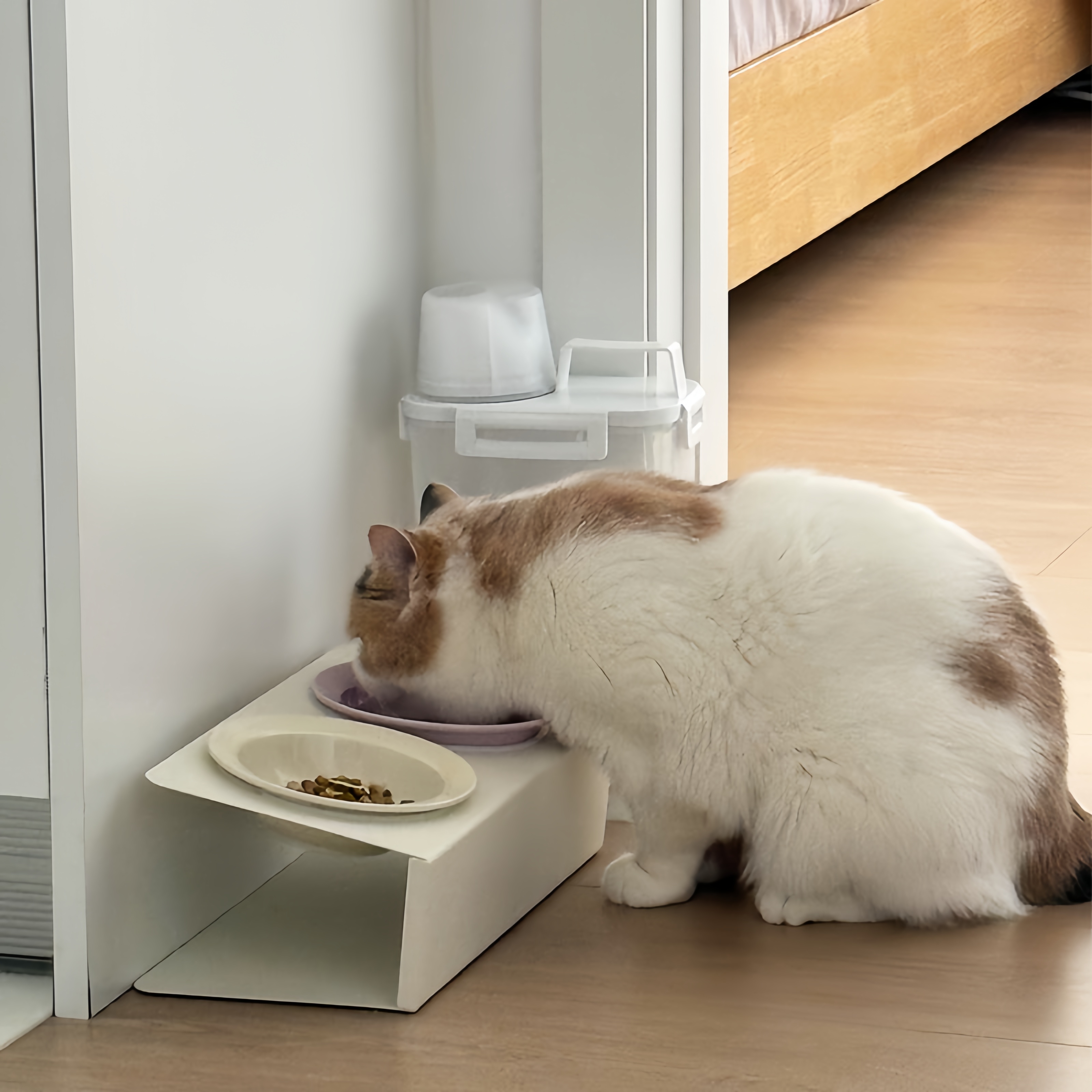 猫碗陶瓷高脚斜口猫食盆飞碟双碗