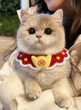 猫咪新年围脖宠物围巾红色喜庆口水巾小猫围兜小狗狗针织围领装饰