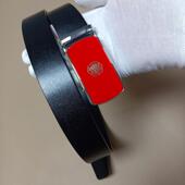 腰带男头层牛皮时尚 红色送老公男友礼物皮带本命年真皮自动扣皮带