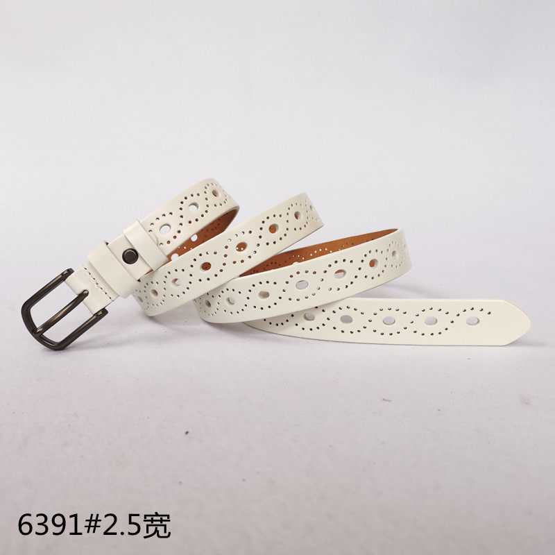 TG女士头层牛皮腰带6391#2.5宽文艺镂空合金针扣纯牛皮皮带