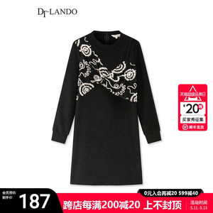 DTLANDO秋冬新款连衣裙女复古文艺蕾丝网纱设计感宽松圆领短裙