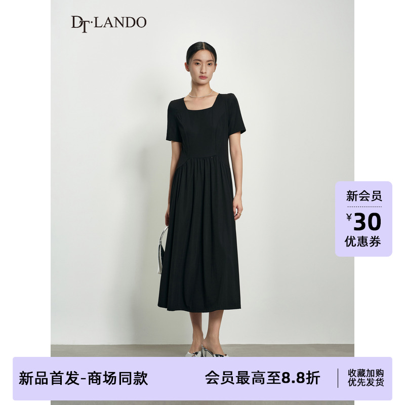 DTLANDO/商场同款25秋新品女装简约方领短袖中长款连衣裙