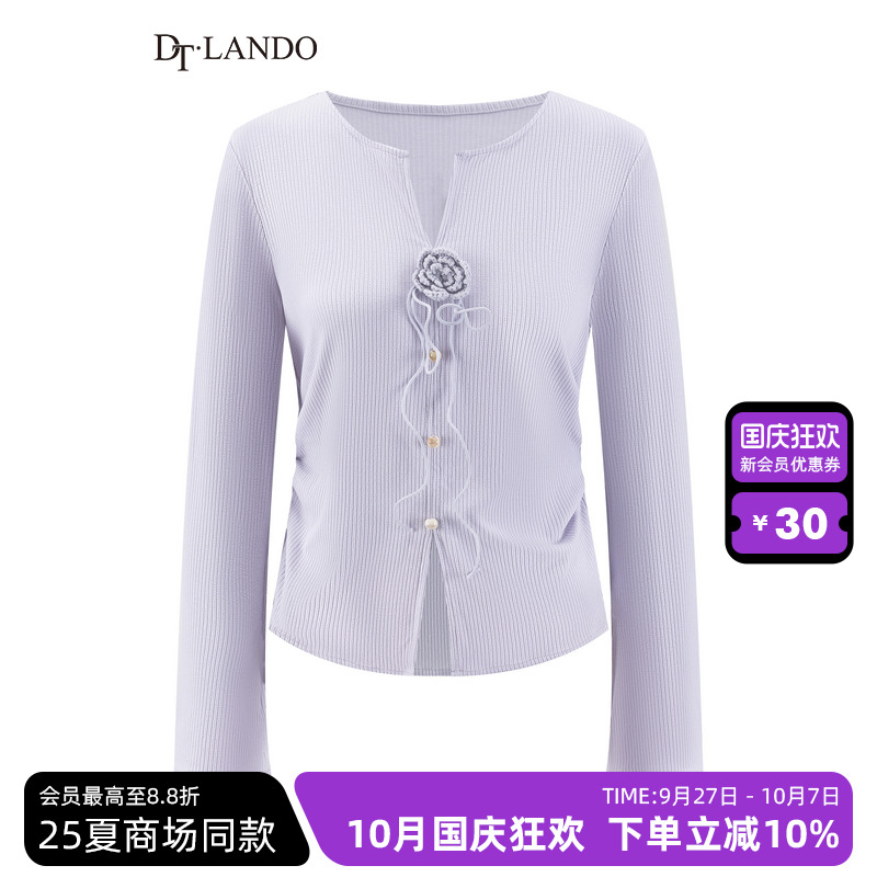 DTLANDO/商场同款25夏新品长袖针织衫针织钩花显瘦温柔上衣