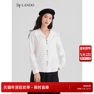 DTLANDO衬衫女秋季学院风海军领设计感长袖白色衬衣上衣