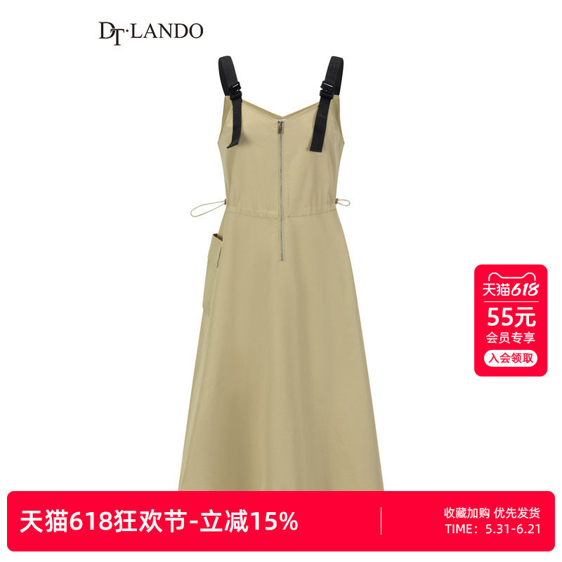DTLANDO春季女装工装风背带裙拉链前襟抽绳收腰设计师品牌连衣裙