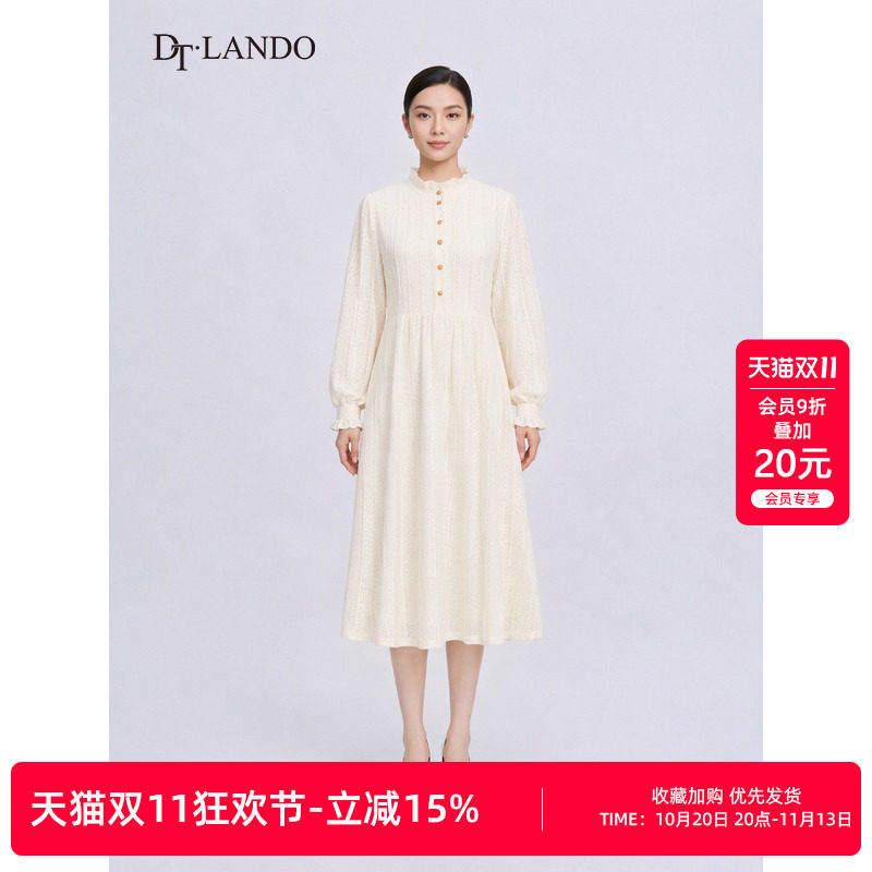 DTLANDO 商场同款春秋款文艺森系立领单排扣灯笼袖设计百搭连衣裙