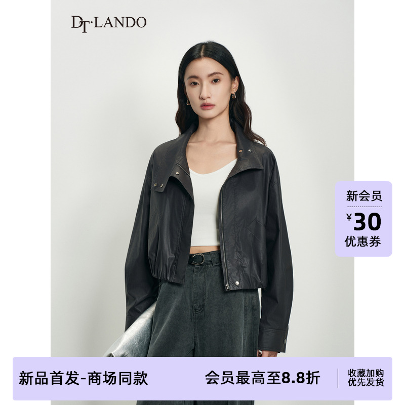 DTLANDO/商场同款25秋新品女装翻领金属纽扣设计短款夹克外套