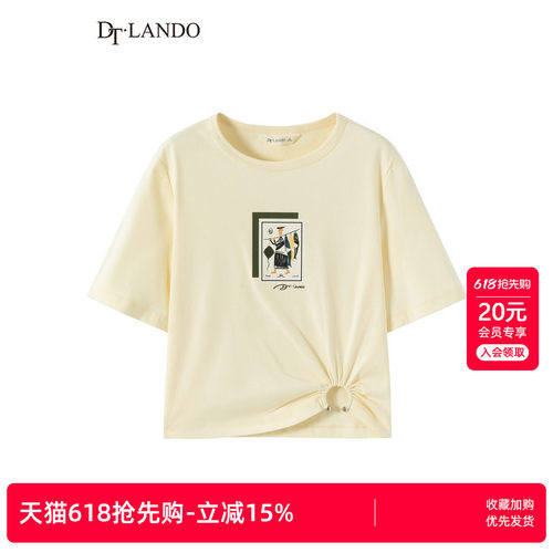 DTLANDO夏季薄款女装短袖衬衫手绘涂鸦金属环扣休闲感T恤上衣