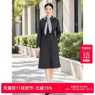 DTLANDO/商场同款26秋季新品翻领单排扣可拆卸格纹帽子腰带风衣女