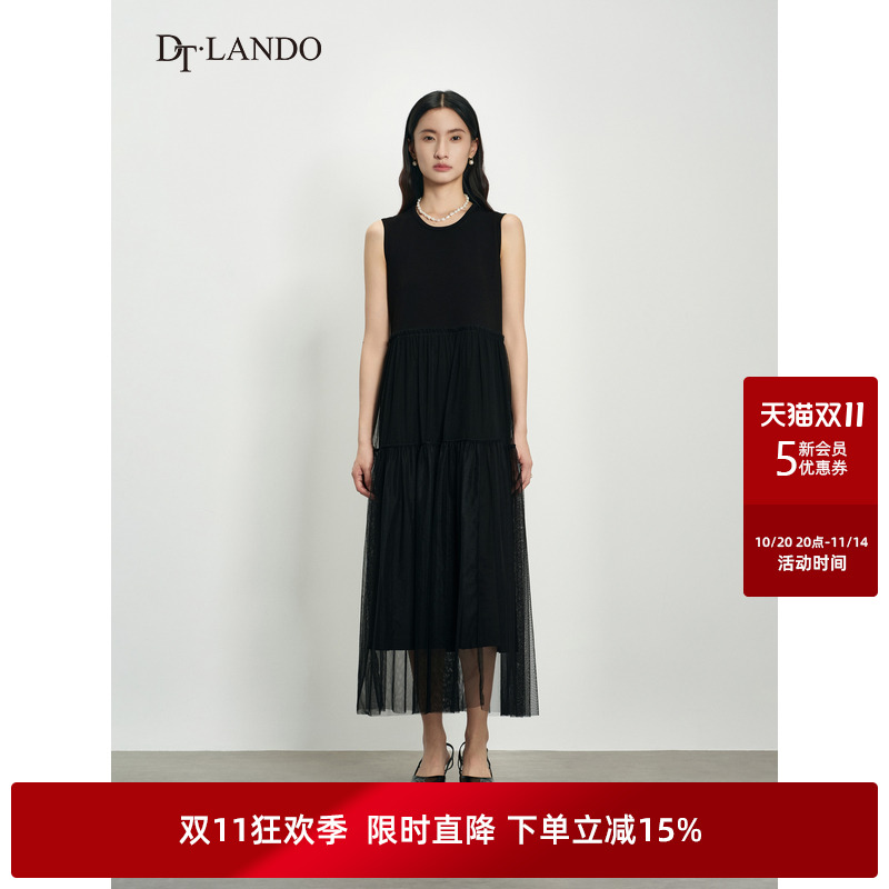 DTLANDO/商场同款25新品女装优雅轻盈网纱通勤百搭无袖连衣裙