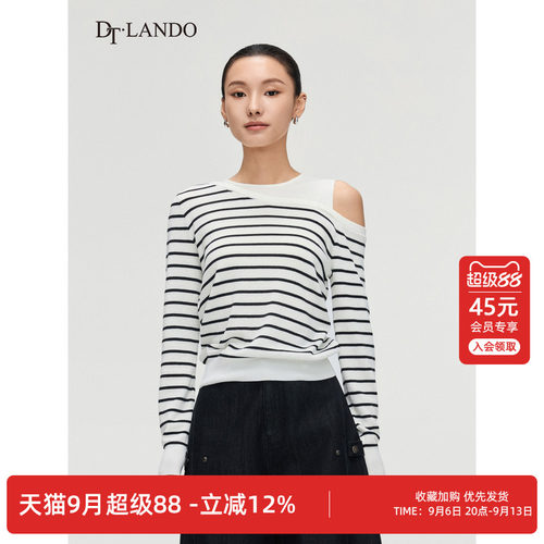DTLANDO/商场同款26春新品女装时尚不对称露肩条纹百搭显瘦针织衫