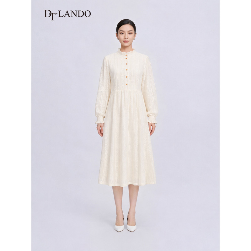 DTLANDO 商场同款春秋款文艺森系立领单排扣灯笼袖设计百搭连衣裙