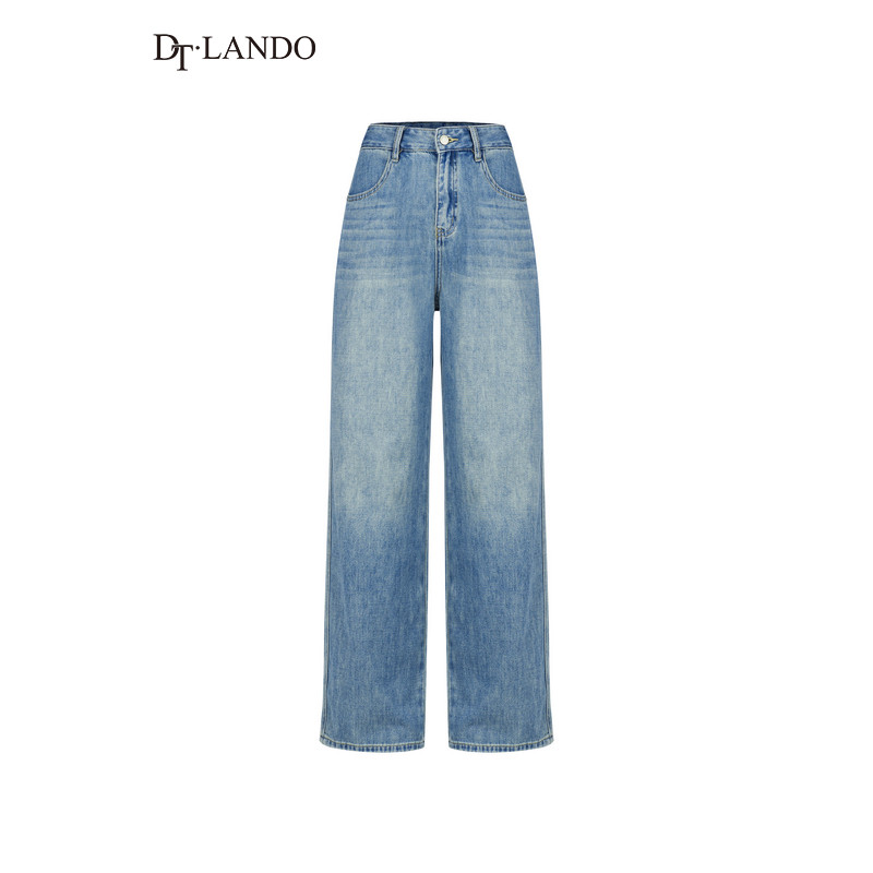 DTLANDO/商场同款春秋新款女装时尚牛仔蓝高腰显瘦直筒牛仔阔腿裤