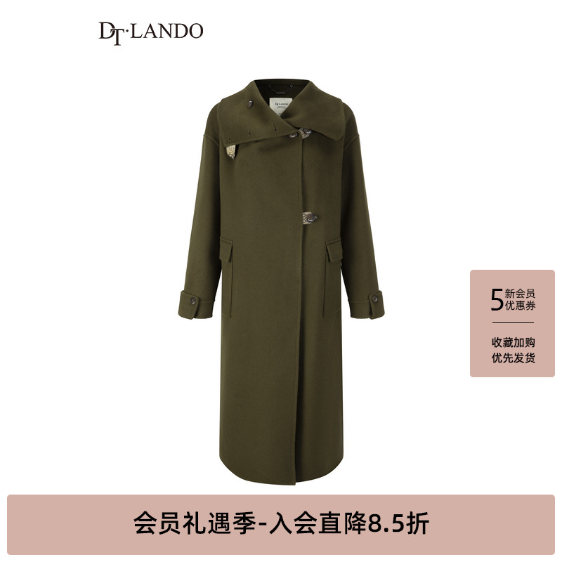 DTLANDO冬装女装复古风翻领简约大气长袖品质绵羊毛大衣外套