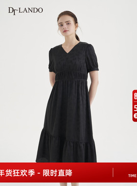 DT·LANDO夏季气质收腰显瘦短袖女茶歇裙玫瑰暗纹工艺设计连衣裙