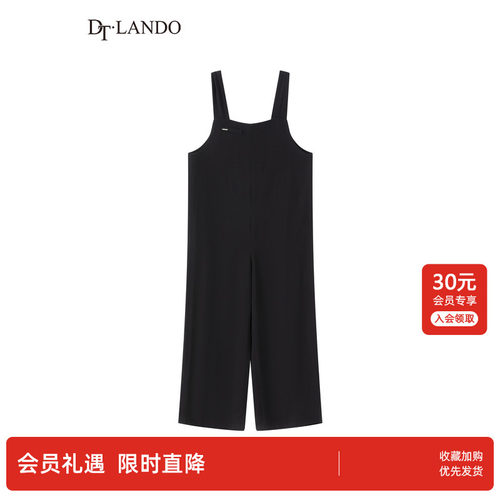 DT·LANDO夏季款黑色女装吊带连体裤可爱风俏皮减龄小个子长裤
