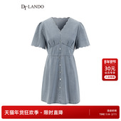 DTLANDO 牛仔连衣裙花边v领收腰显瘦裙子 女装 商场同款 25夏新品