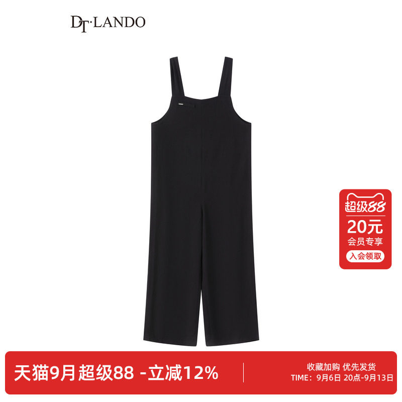 DT&middot;LANDO夏季款黑色女装吊带连体裤可爱风俏皮减龄小个子长裤