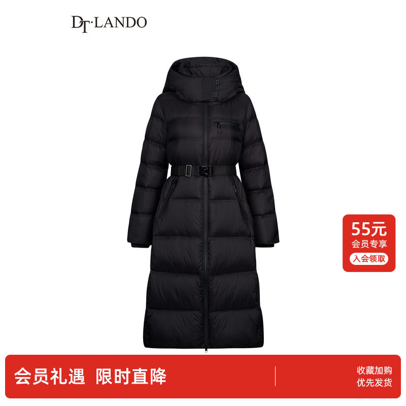 DTLANDO/商场同款冬季新品女装经典90鸭绒配腰带中长款羽绒服外套