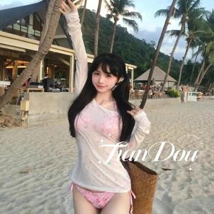 气少女甜妹可爱沙滩度假泳衣比基尼三件套 元 粉色小樱桃