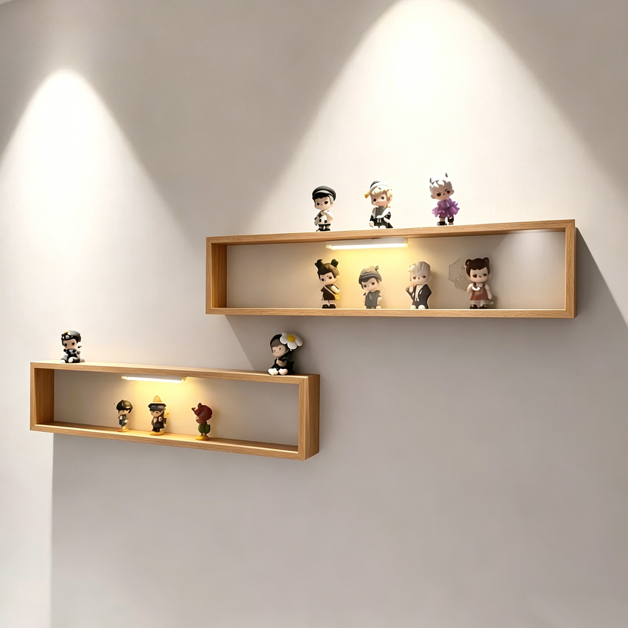 原木色免打孔防尘手办展示架