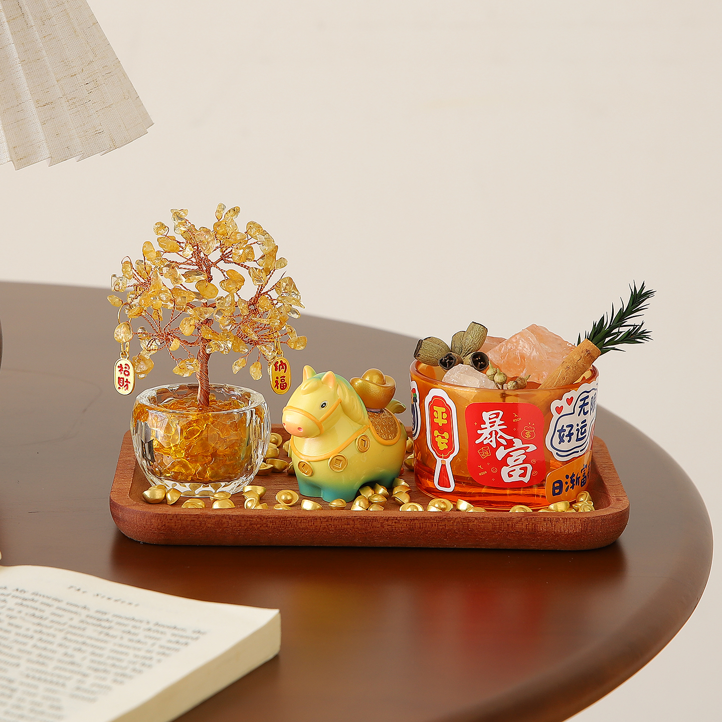 肉桂生财黄水晶发财树招财小摆件办公室电脑桌面女生工位装饰礼品