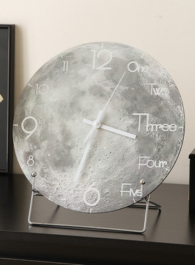 月球现代简约客厅座钟台式钟表摆件轻奢高级感卧室静音时钟摆放式