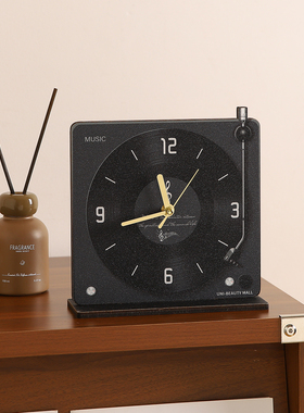 复古黑胶唱片桌面时钟摆件小众高级感客厅办公室餐边电视柜装饰品